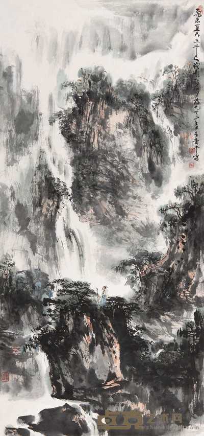 萧平 1982年作 山水 立轴 96×46cm
